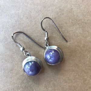 Charoite Purple Round Dangle Earrings